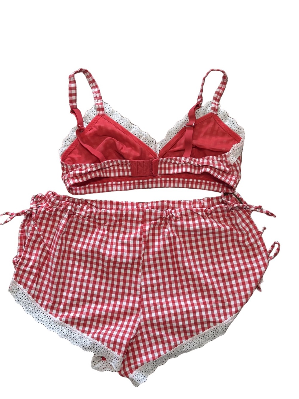Red Gingham Lace Trim Pajama Set Women’s Cottagecore Coquette Sleepwear -XL - Picture 4 of 6